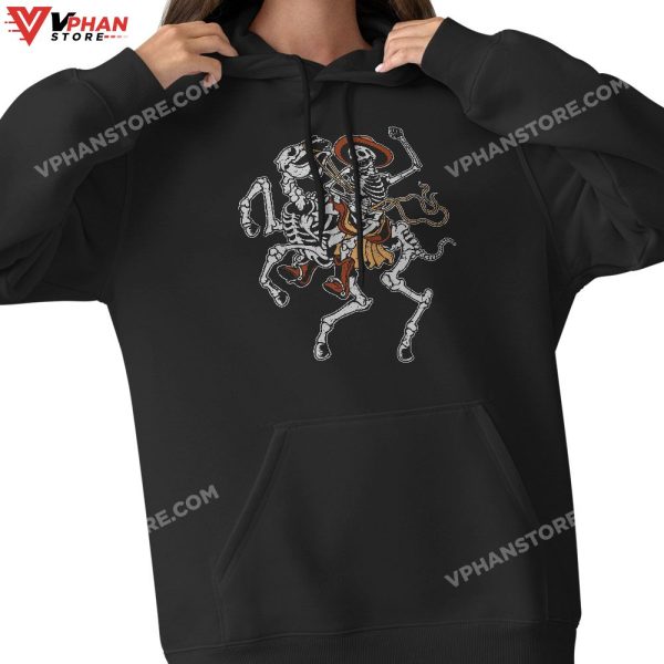 Skeleton Cowboy Halloween Costume Funny Rodeo Bones Men Boys T-Shirt