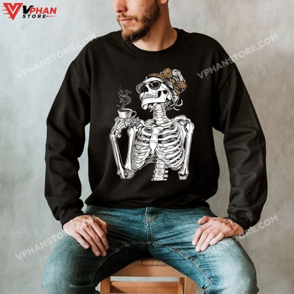 Skeleton Coffee Drinking Lazy DIY Halloween Costume Women Sweatshirt