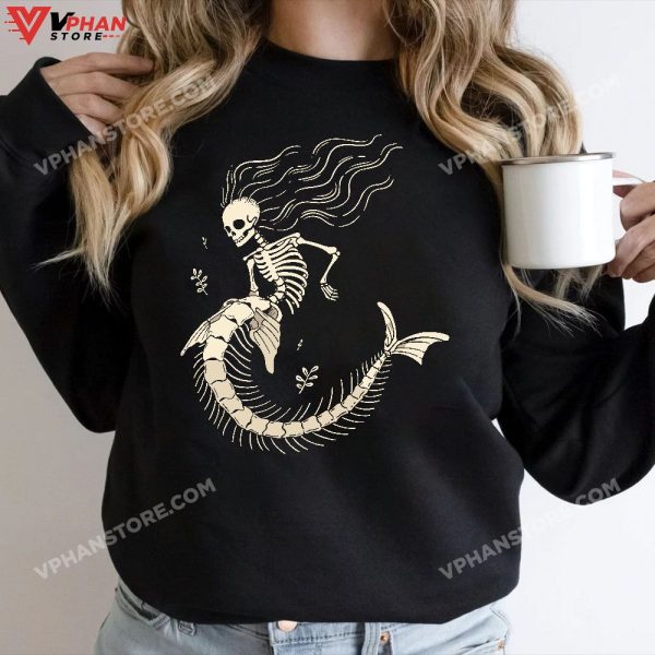 Mermaid Skeleton Halloween Costume Women Girls T-Shirt, Halloween Outfit Skeleton