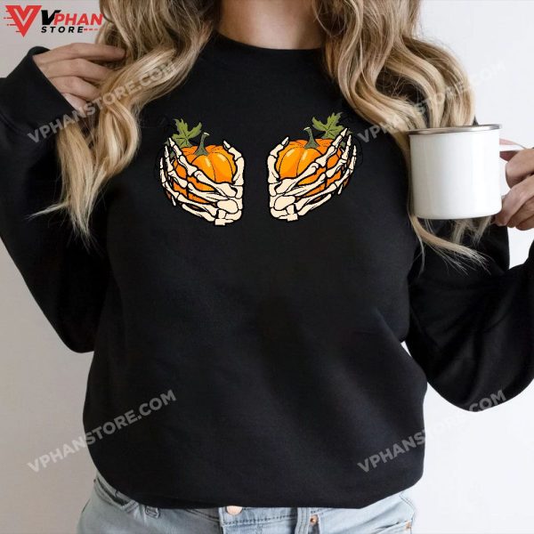 Pumpkin Skeleton Hands Bra Shirt Halloween Costume Girls T-Shirt