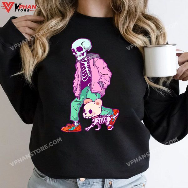 Skeleton And Dog Halloween Costume Funny Skull Men Women T-Shirt