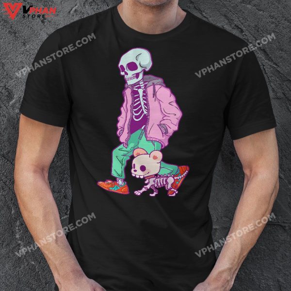 Skeleton And Dog Halloween Costume Funny Skull Men Women T-Shirt