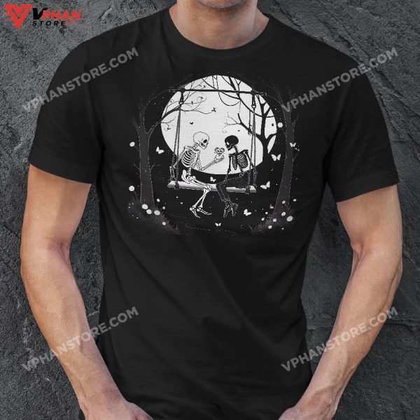 Skeleton Couple Moon Swing Halloween T-Shirt, Skeleton Halloween Outfit