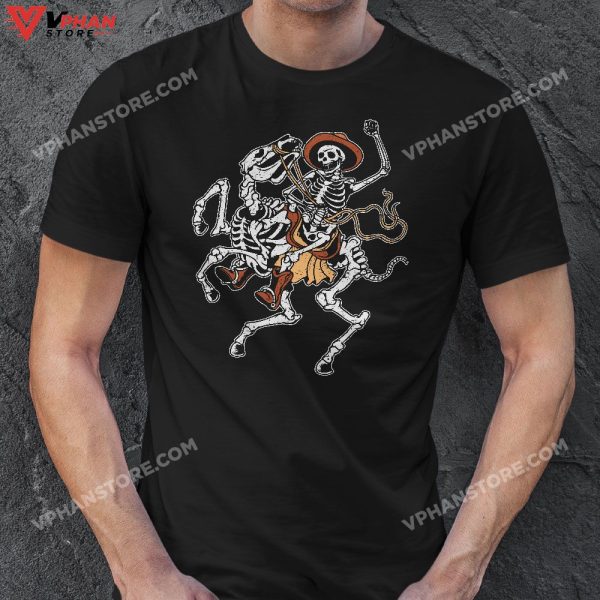 Skeleton Cowboy Halloween Costume Funny Rodeo Bones Men Boys T-Shirt