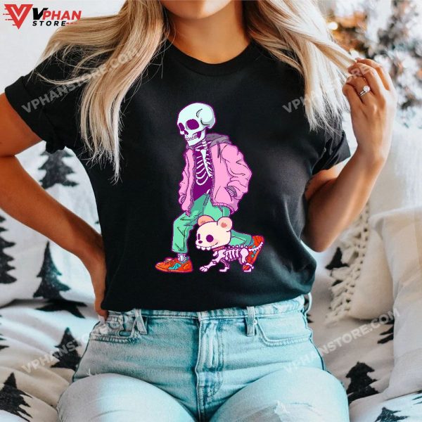 Skeleton And Dog Halloween Costume Funny Skull Men Women T-Shirt