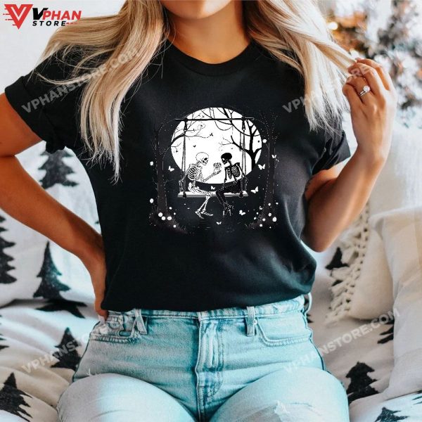 Skeleton Couple Moon Swing Halloween T-Shirt, Skeleton Halloween Outfit