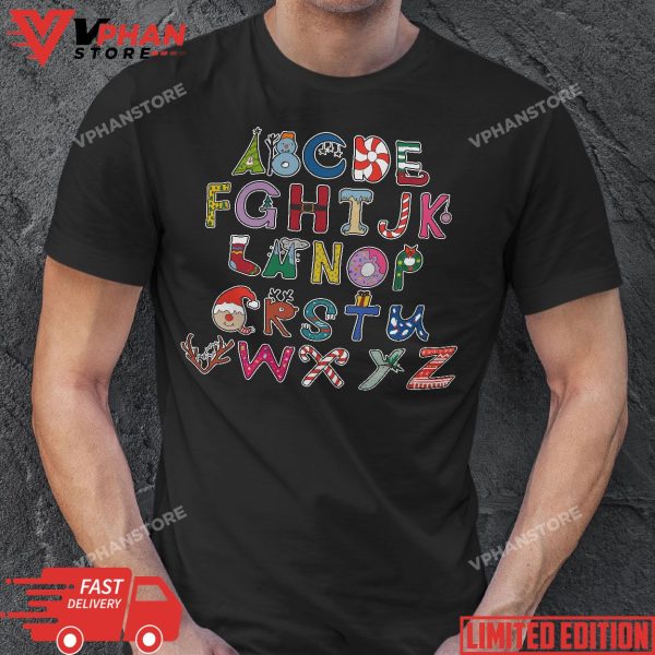 Alphabet Christmas Alphabet ABC Christmas Lights Teacher T-Shirt