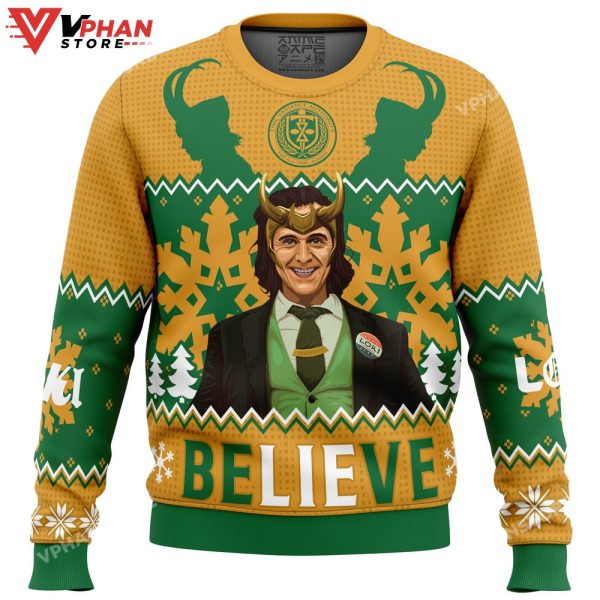 Believe Loki Marvel Ugly Christmas Sweater