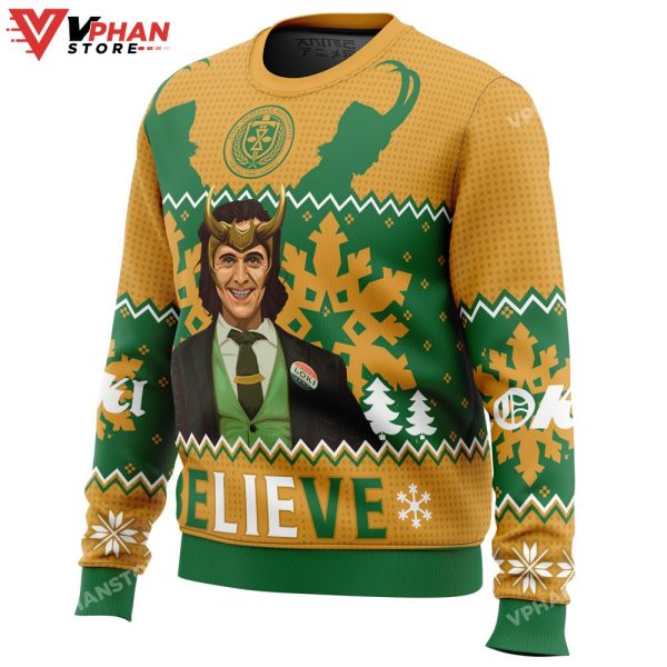 Believe Loki Marvel Ugly Christmas Sweater