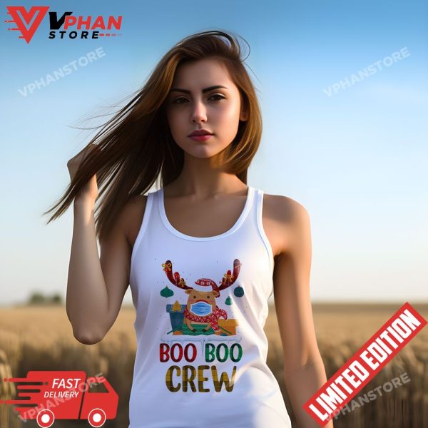 Boo Boo Crew Nurse Reindeer Buffalo Plaid Christmas Nurse T-Shirt