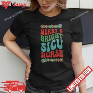 Bright SICU Nurse Christmas Surgical ICU Nursing Xmas Party T Shirt 1