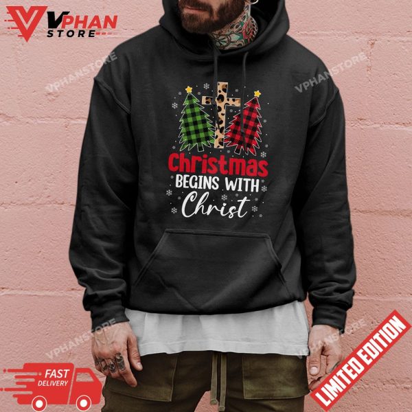 Christmas Begins With Christ Jesus Cross Christian T-Shirt