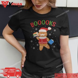 Christmas Gingerbread Books Librarian Reader Reading Teacher T Shirt 1