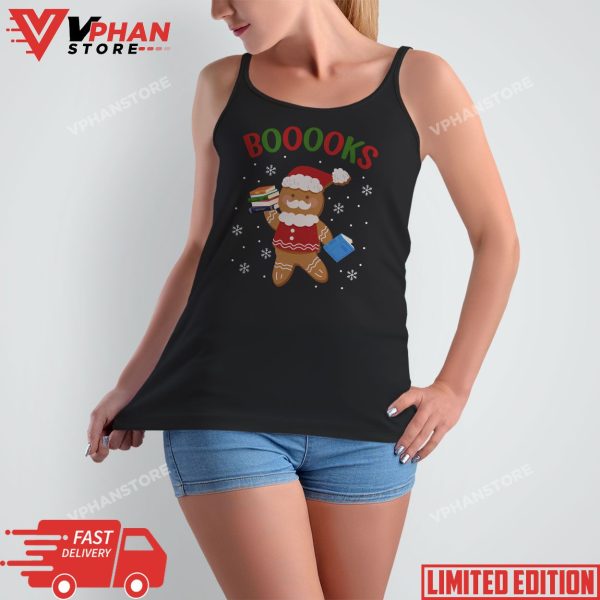 Christmas Gingerbread Books Librarian Reader Reading Teacher T-Shirt