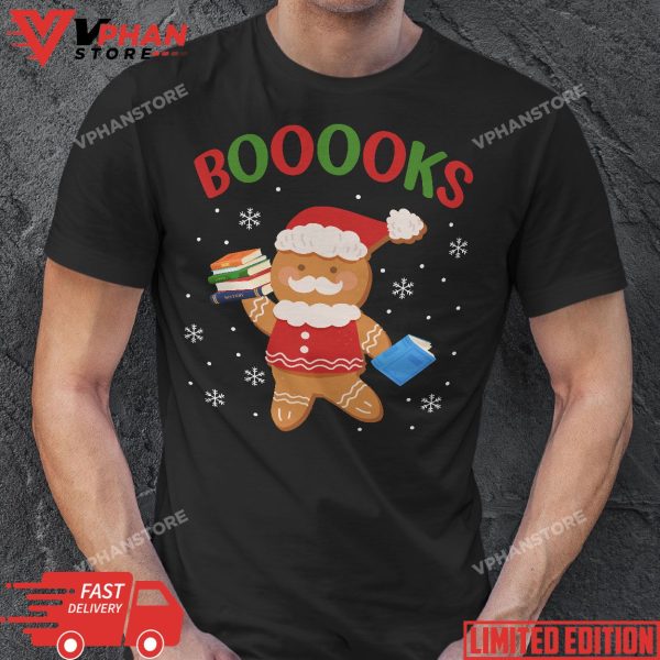 Christmas Gingerbread Books Librarian Reader Reading Teacher T-Shirt