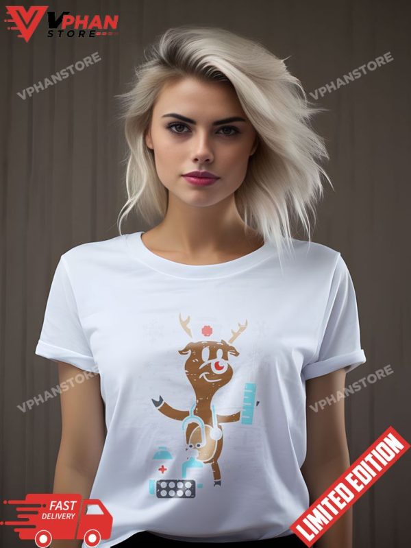 Reindeer Funny Xmas Nursing Scrub Top Women Christmas Nurse T-Shirt