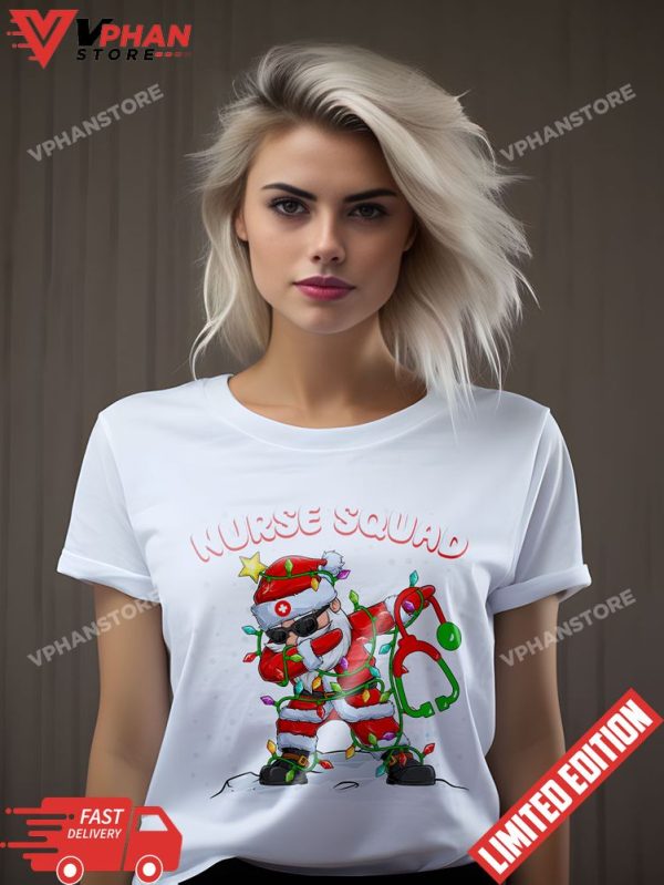 Dabbing Santa Scrubs Nurse Squad Christmas T-Shirt