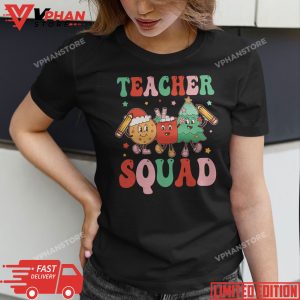 Christmas Teacher Squad Retro Groovy Xmas Teacher Women T Shirt 1