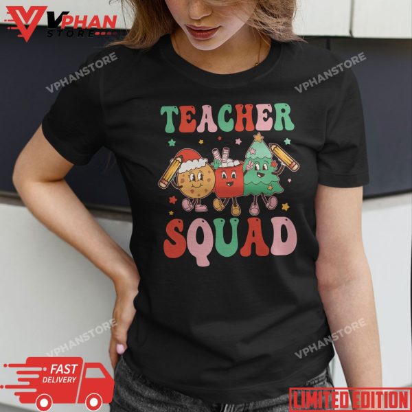 Christmas Teacher Squad Retro Groovy Xmas Teacher Women T-Shirt