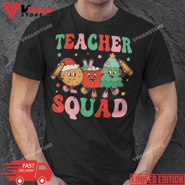 Christmas Teacher Squad Retro Groovy Xmas Teacher Women T-Shirt