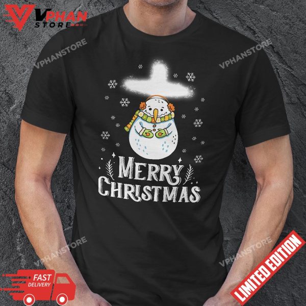 Cross Jesus Merry Christmas Snowman Funny Xmas For Christian T-Shirt