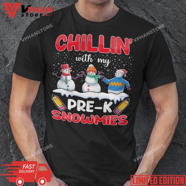 Cute Christmas Chillin’ With My Pre-K Snowmies Teacher T-Shirt