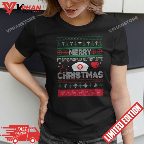 Family Winter Ugly Christmas Apparel Nurse Clothing T-Shirt