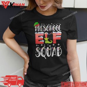 Funny Elf Squad Preschool Teacher Christmas Child Xmas T Shirt 1