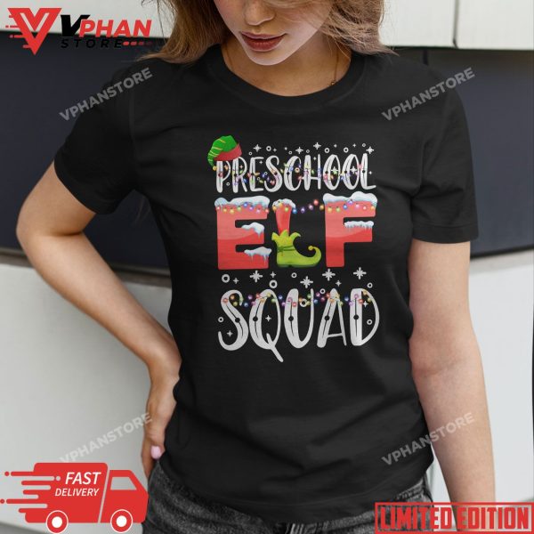 Funny Elf Squad Preschool Teacher Christmas Child Xmas T-Shirt