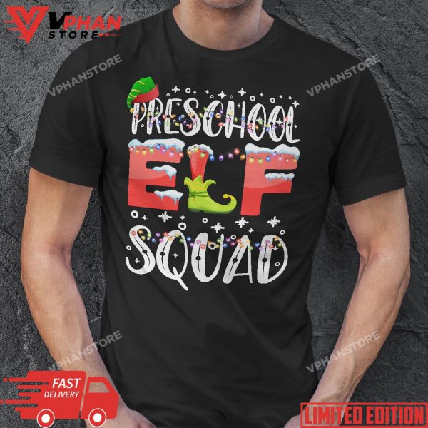 Funny Elf Squad Preschool Teacher Christmas Child Xmas T-Shirt