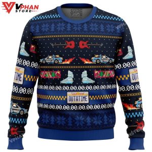 Get Back in Time For Christmas Back to the Future Ugly Christmas Sweater 1