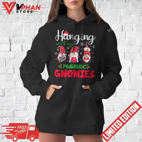 Hanging With My Pediatric Gnomies Nurse Christmas Santa Hat T-Shirt