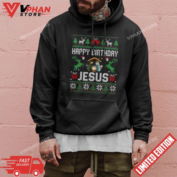 Happy Birthday Jesus Holiday Ugly Sweater T-Shirt, Christian Gifts for Friends