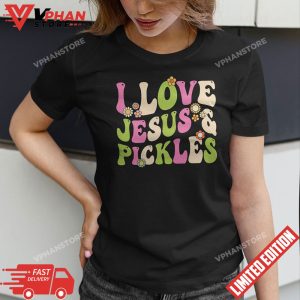 Hippie Groovy I Love Pickles Jesus Pickle Retro Vegetarian T Shirt 1