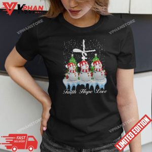 Jesus Faith Hope Love Snowman Funny Christmas Christian T Shirt 1