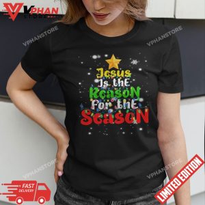 Jesus Is The Reason For The Season Christmas Tree Lights T Shirt 1