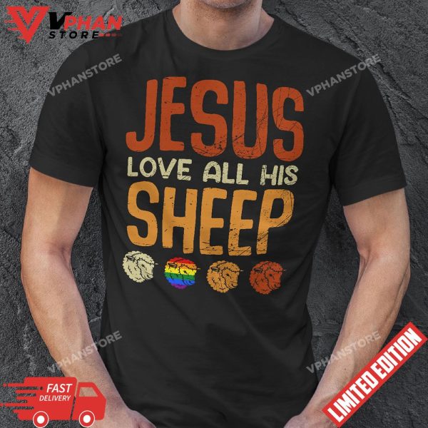 Jesus Loves All His Sheep Christianity Rainbow LGBT T-Shirt