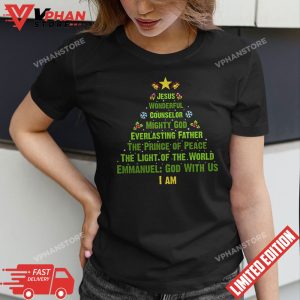 Jesus Wonderful Funny Christmas Trree Lights Christian Xmas T Shirt 1