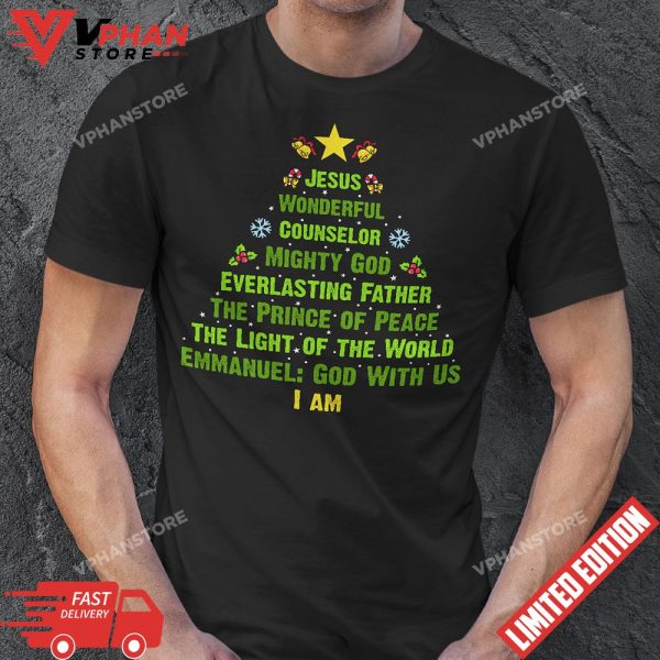 Jesus Wonderful Funny Xmas Tree Lights Christian Christmas T-Shirt