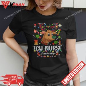 Love ICU Nurse Life Reindeer Nurse Christmas Pajama Xmas T Shirt 1