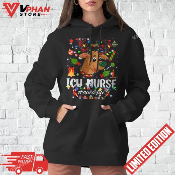 Love Icu Nurse Life Reindeer Christmas Pajama Xmas T-Shirt