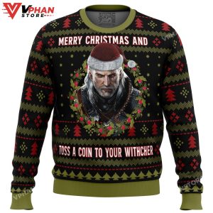 Merry Christmas and Toss a Coin The Witcher Ugly Christmas Sweater 1