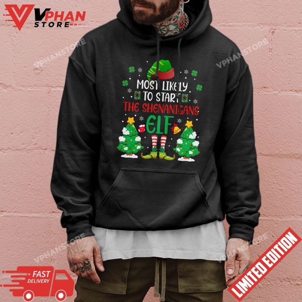 Most Likely To Start The Shenanigans Elf Christmas Family T-Shirt