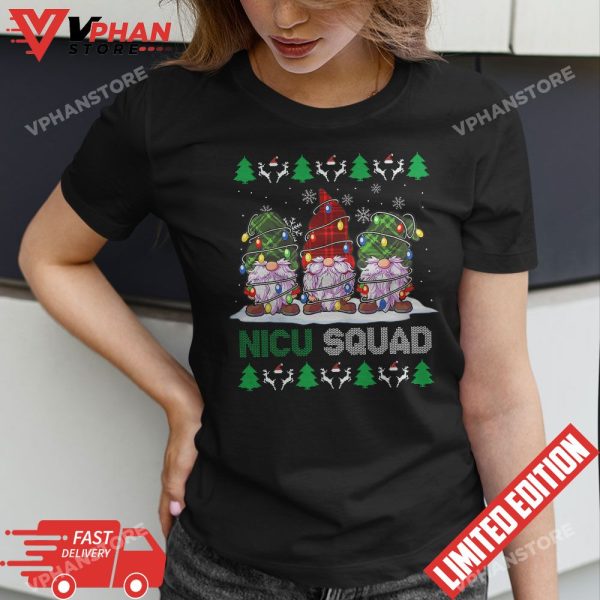 NICU Squad Three Gnomes Christmas Gnome Nurse Xmas T-Shirt