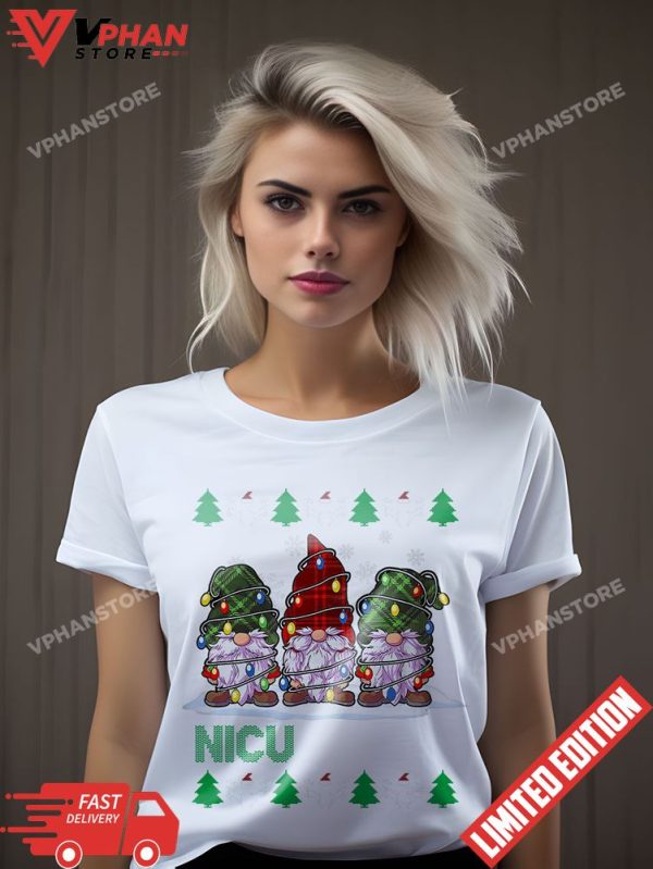 NICU Squad Three Gnomes Christmas Gnome Nurse Xmas T-Shirt