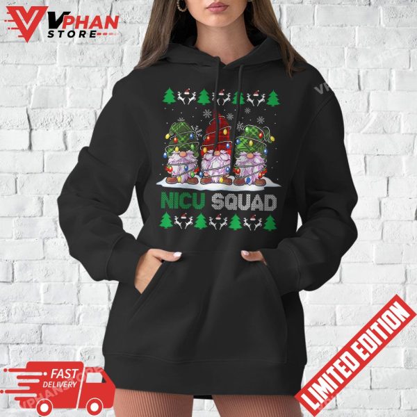 NICU Squad Three Gnomes Christmas Gnome Nurse Xmas T-Shirt