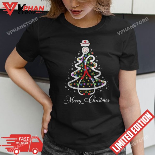 Nurse Christmas Tree Shirt Stethoscope Nursing NICU RN LPN T-Shirt