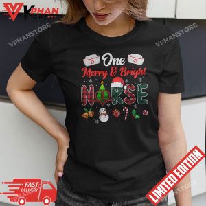 One Merry Bright Nurse Christmas Cute Xmas Nursing Scrub Top T Shirt 1