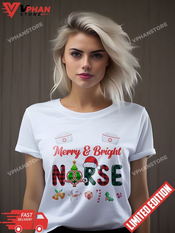 One Merry Bright Nurse Christmas Cute Xmas Scrub Top T-Shirt