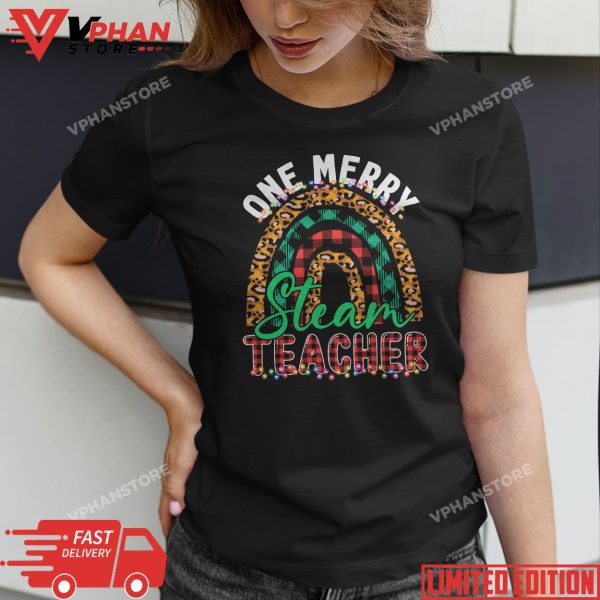 One Merry STEAM Teacher Christmas Funny Teacher Rainbow Xmas T-Shirt